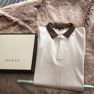 Gucci men’s XXL leather collar polo shirt